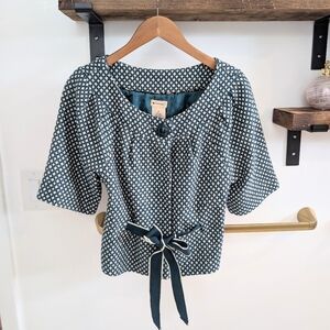 Anthropologie Elevensies teal tweed ribbon wool cropped coat. Sz. 8